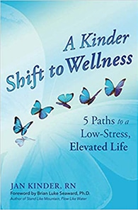 a graphic cover of a book illustration, blue with 5 butterflies.